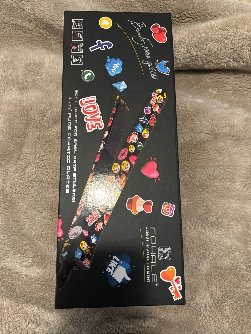 Ceramic Flat Iron - Black with Colorful Sticker Design
